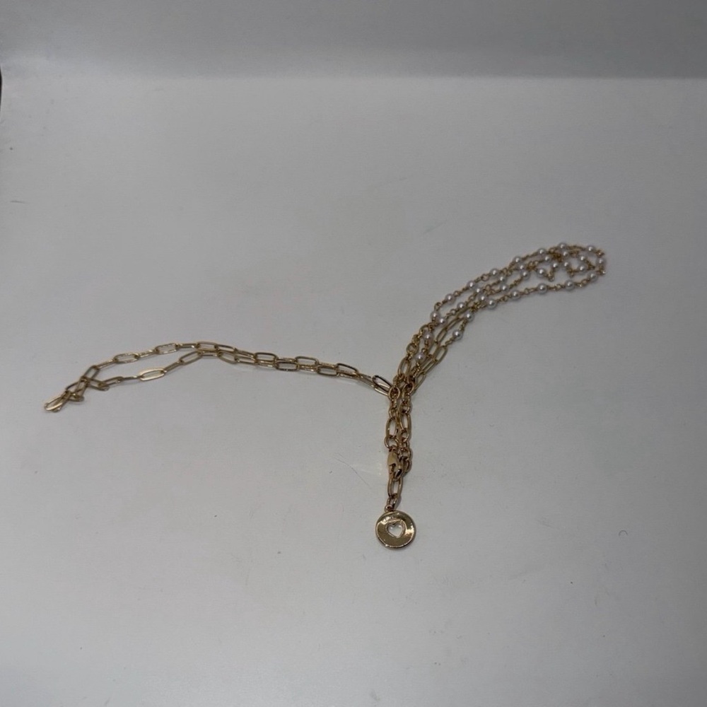 NWOT Love Necklace Paperclip Chain, Spaced Pearls with a Small Heart Token